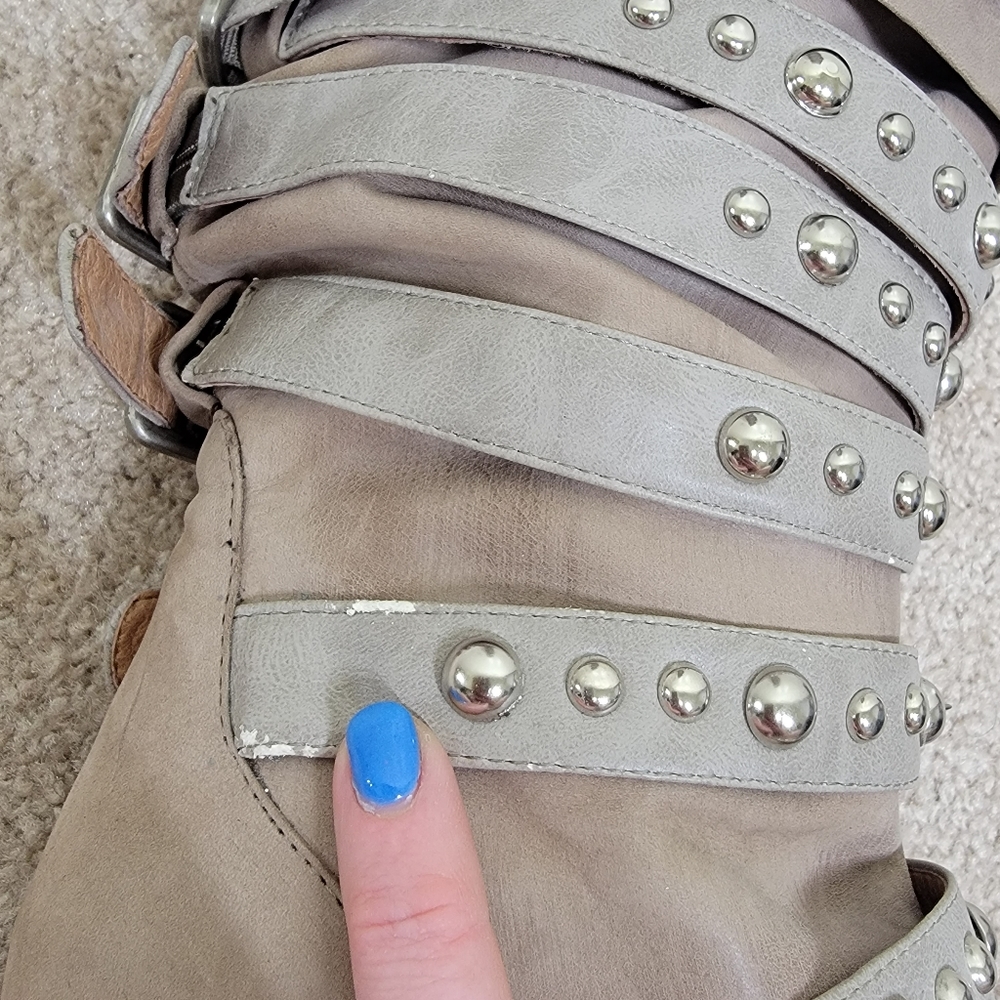 Jeffrey Campbell Kravitz boots in tan studded buckled heeled size 7 - Picture 6 of 10